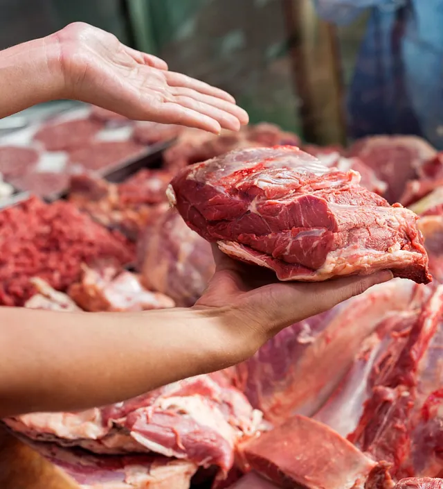 Persona con carne en la mano